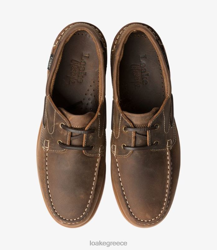 Loake lymington παπούτσια σκαφών καφέ λαδωμένο nubuck PVBJP79